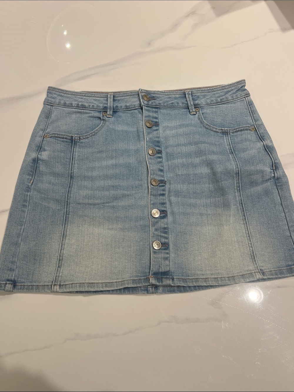 American Eagle Outfitters Light Blue Button-Front Denim Mini Skirt